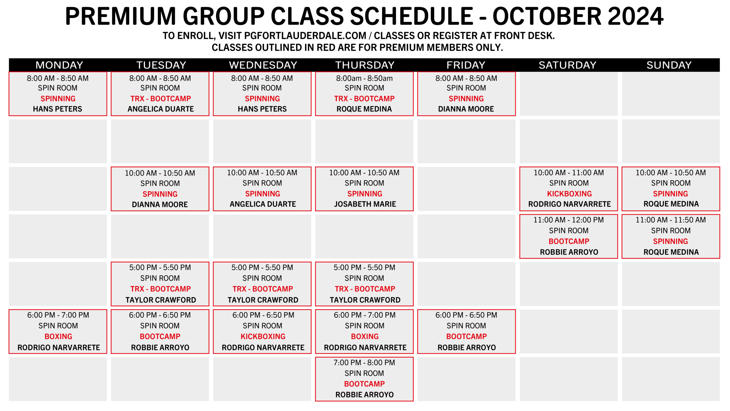 Group Classes Schedule