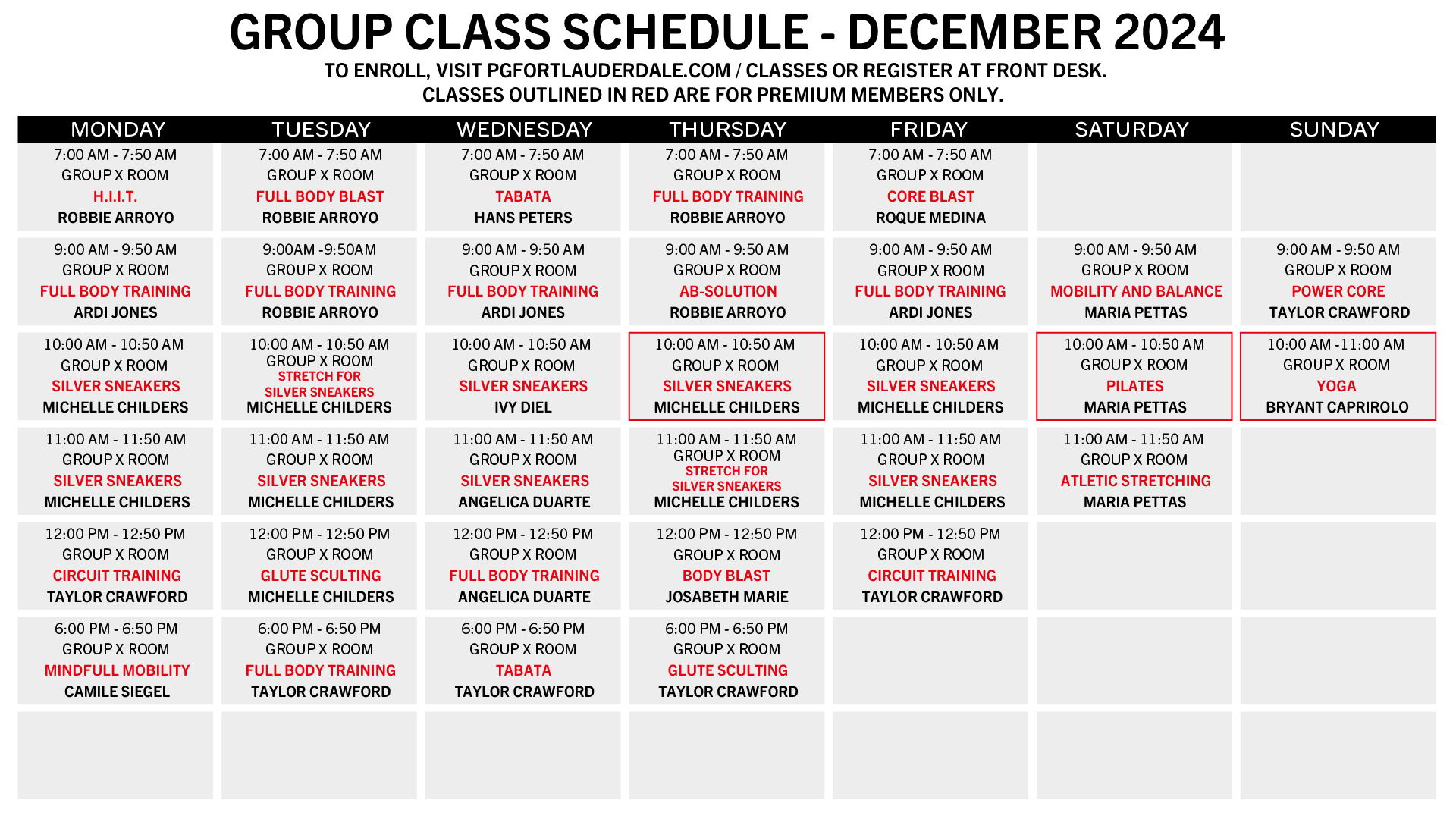 Group Classes Schedule