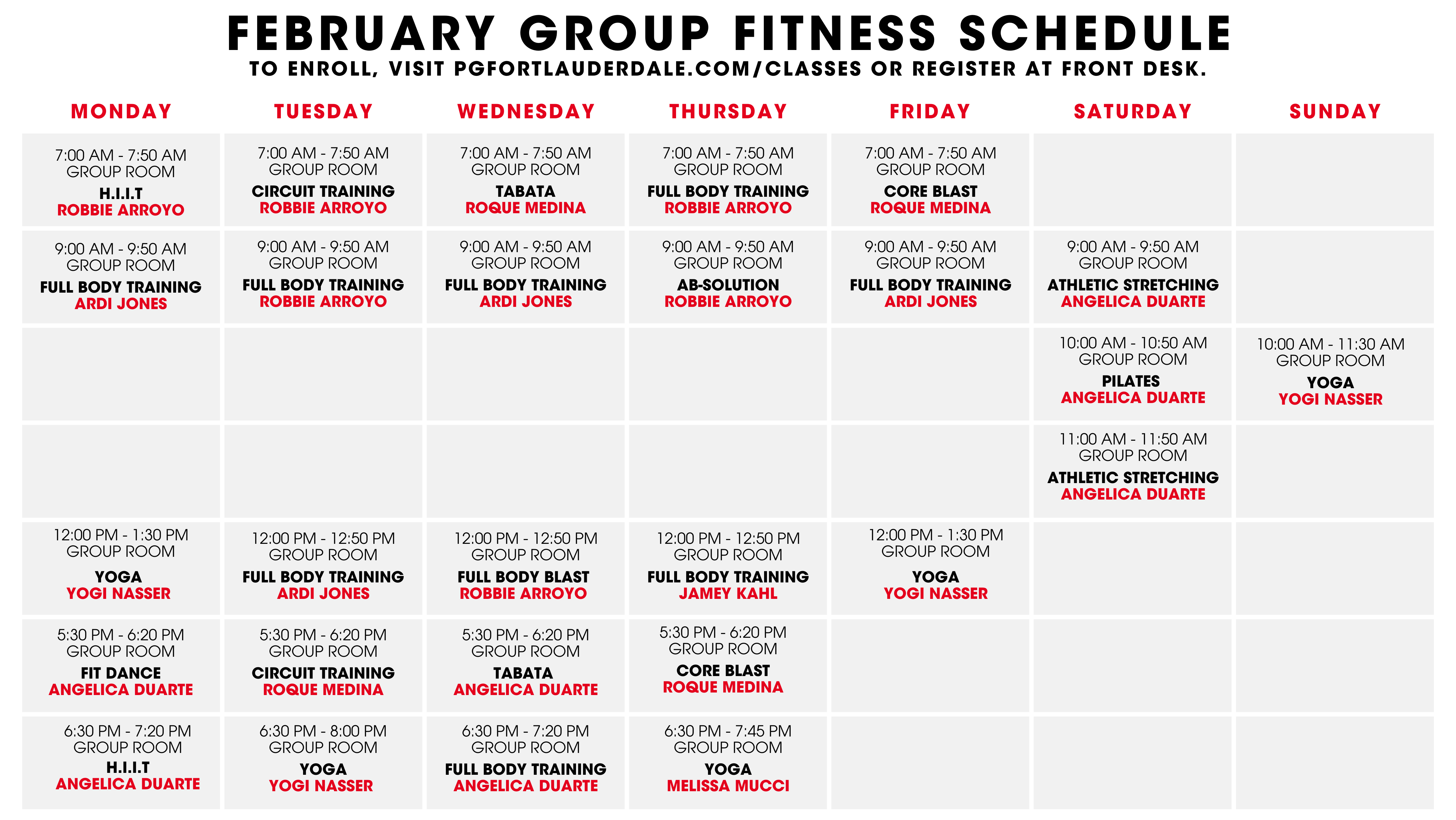Powerhouse FTL Group Fitness Schedule December