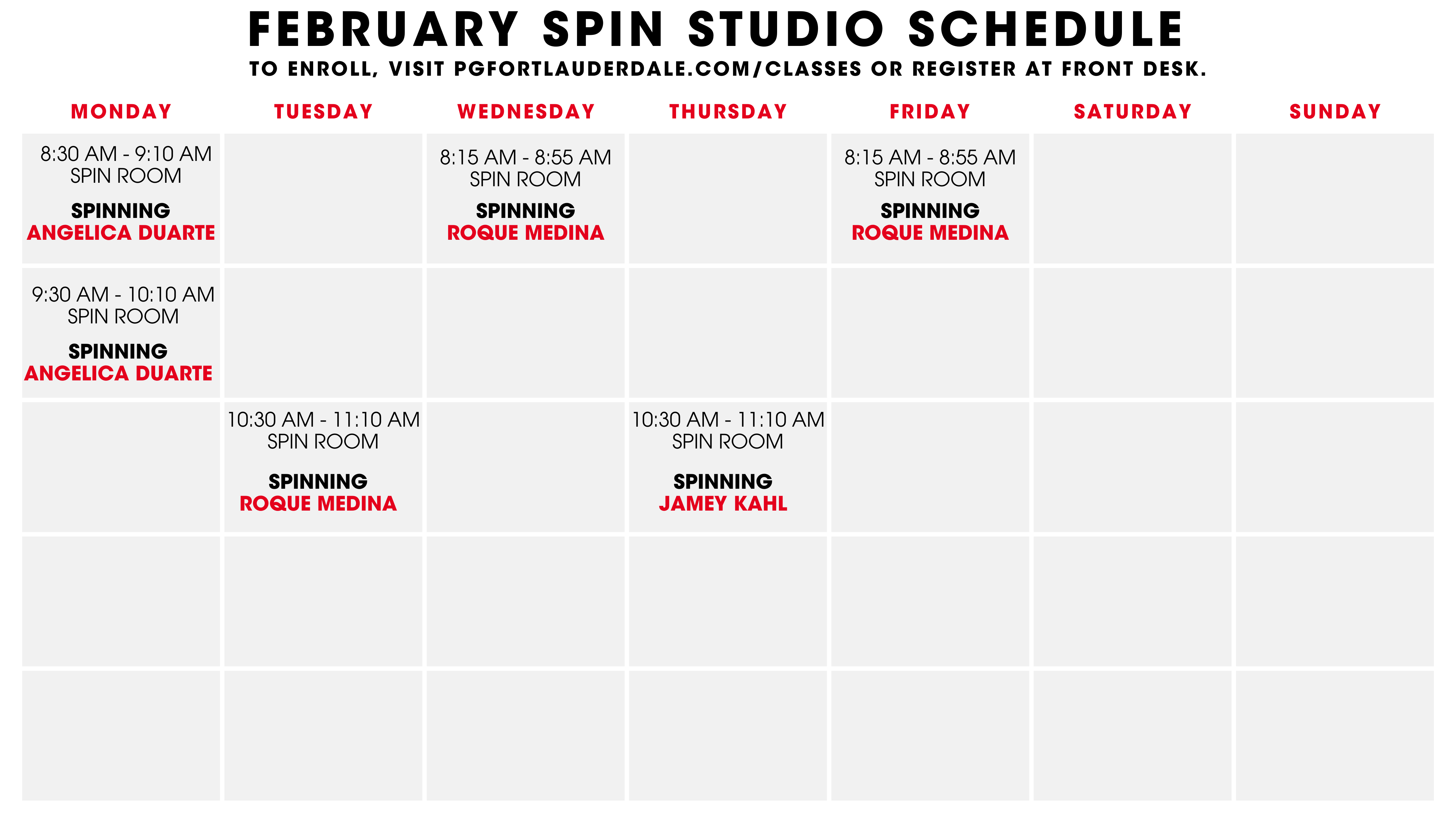 Powerhouse FTL Spin Class Schedule December
